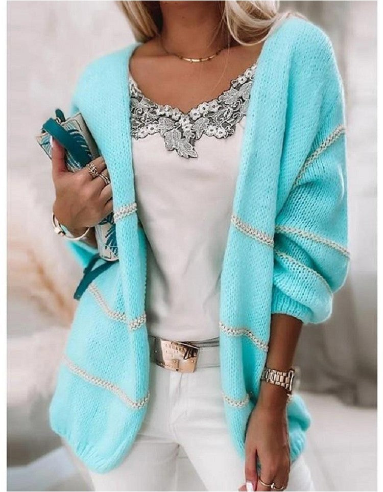 Splice Stripe Long Sleeve Cardigan Coat Sweater