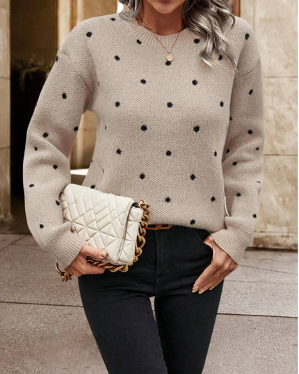 Fashionable polka dot print pullover sweater designed for a chic and casual look