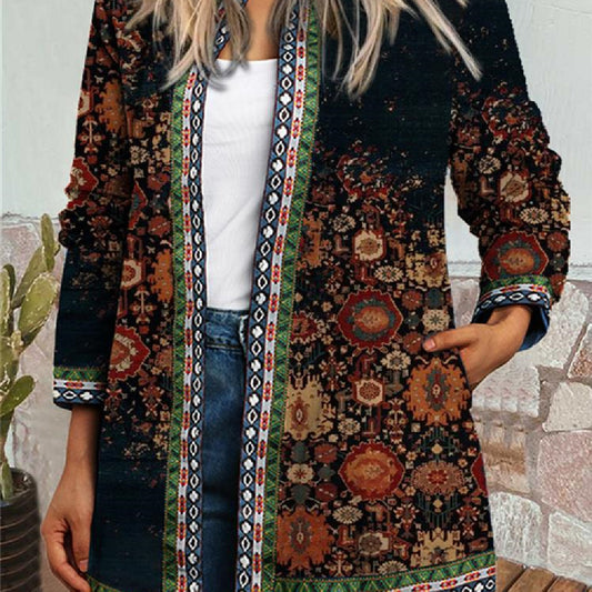 New Vintage Ethnic Printed Long Sleeve Coat For Women