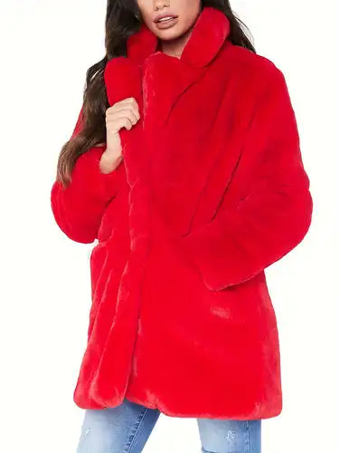 Fuzzy Button Front Warm Coat, Elegant Solid Long Sleeve Winter Outerwear