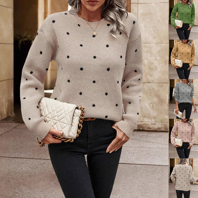 Fashionable polka dot print pullover sweater designed for a chic and casual look