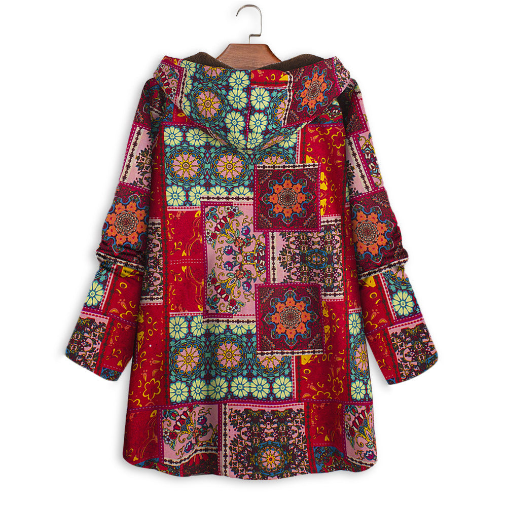Women's Loose National Style Hooded Cotton-padded Jacket In Winter