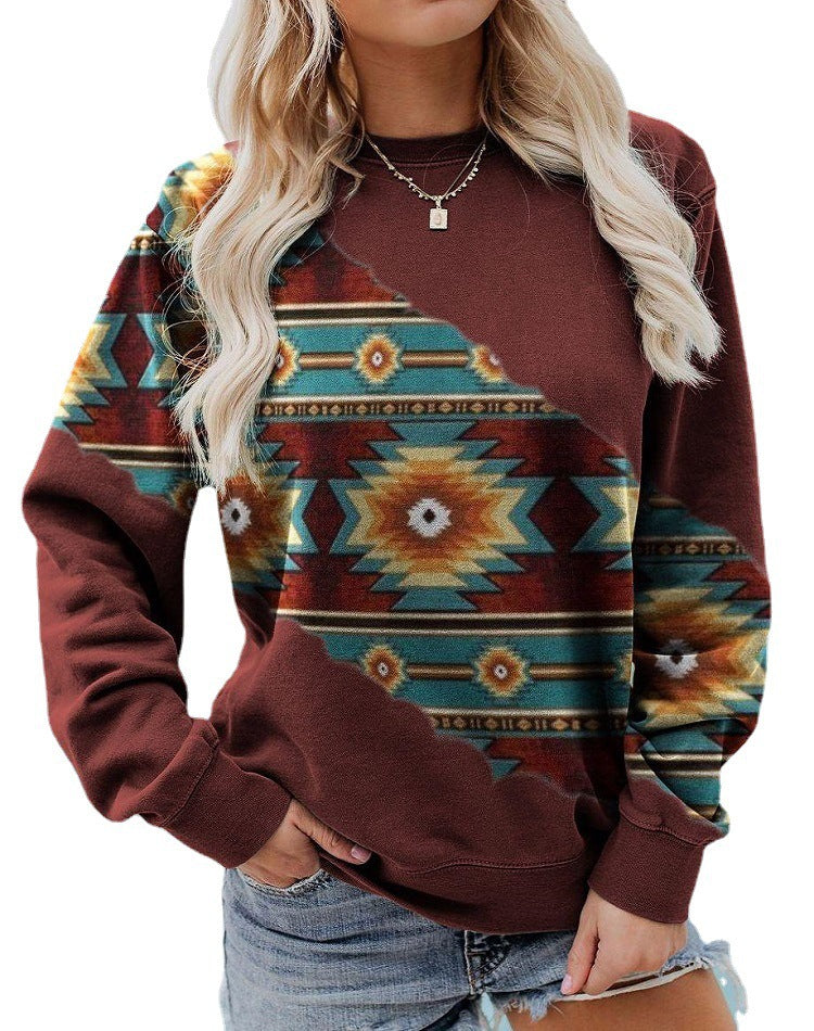 Spring And Autumn Leisure Printed Round Neck Long Sleeve