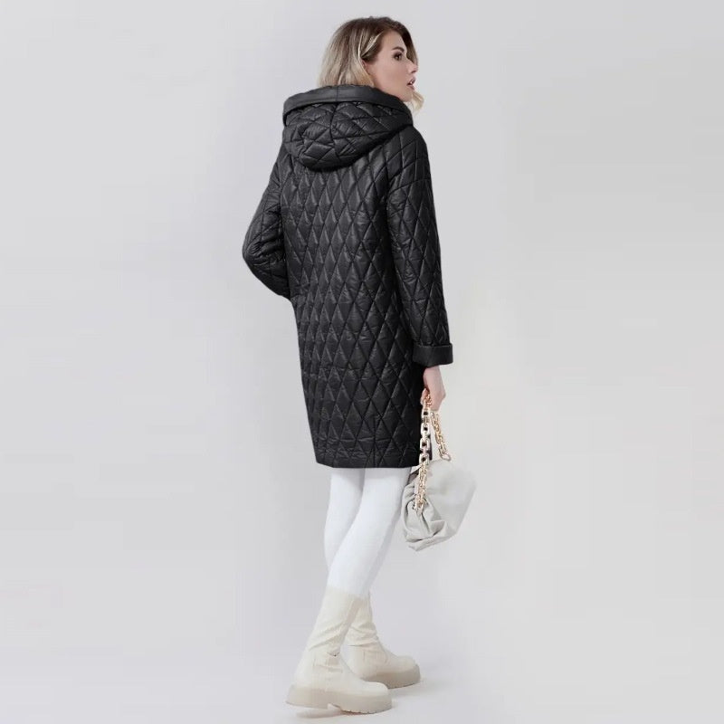Fashion Woman Cotton Dress Coat Solid Color Hooded Warm Jacket