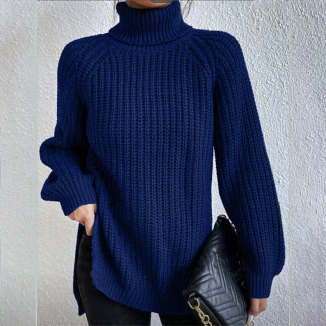 Turtleneck Pullover Sweater with a modern split design