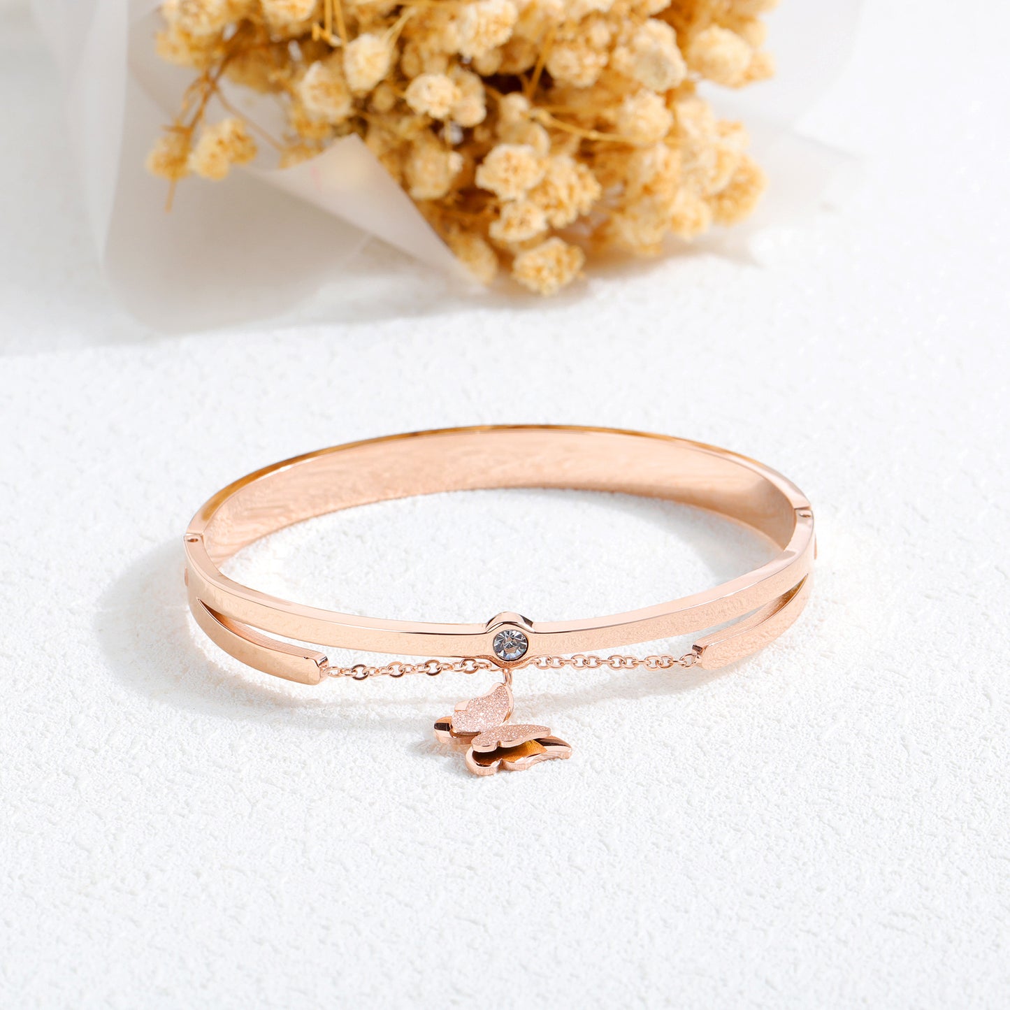 Butterfly Diamond-plated Rose Gold Bracelet