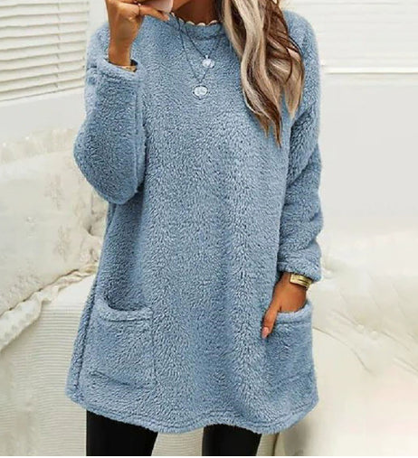 Fleece Pullover Long Sweater with Pockets – Hoodie
