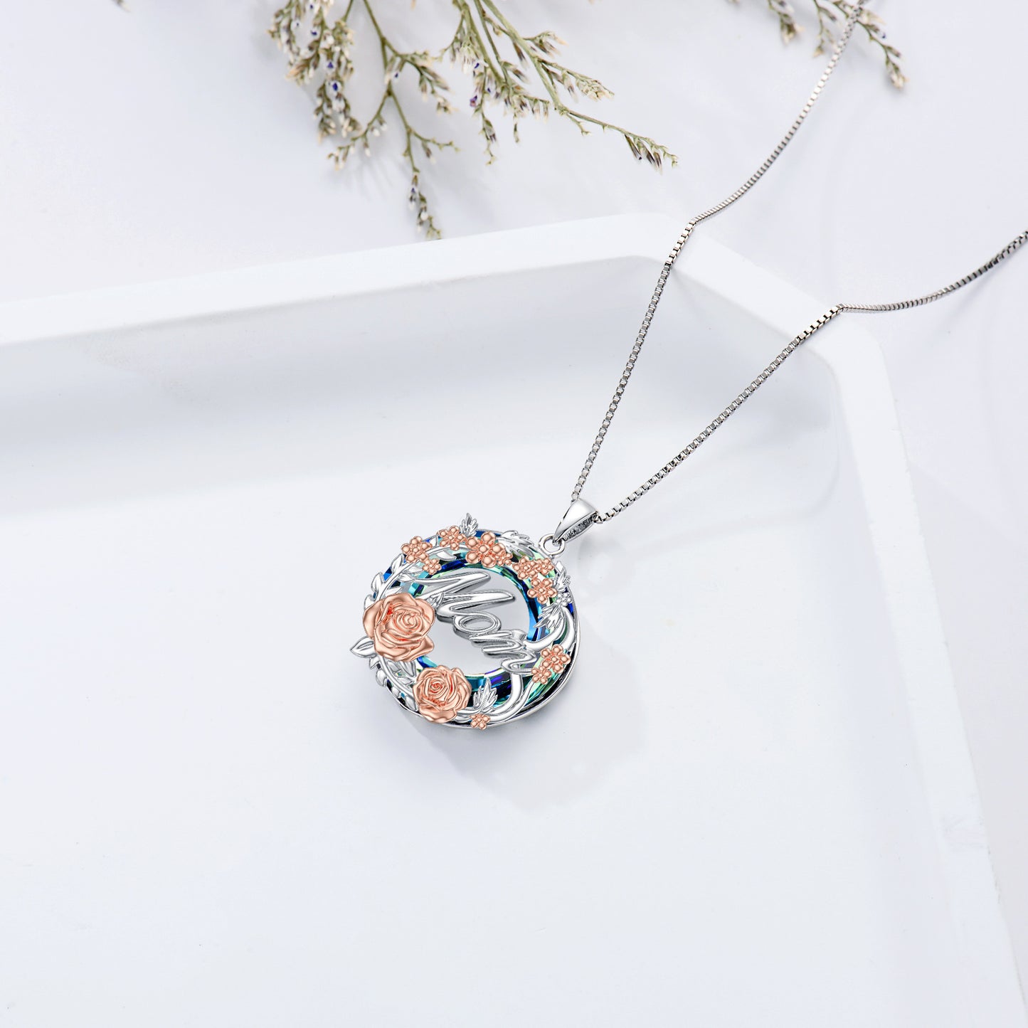 Rose Mom Necklace in Sterling Silver