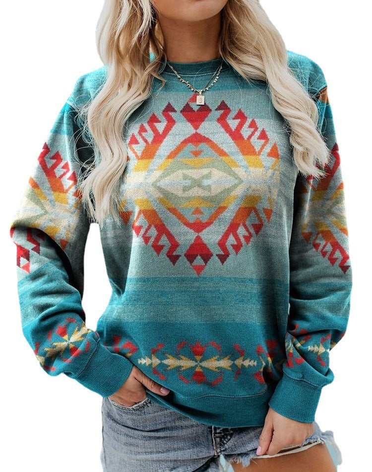 Spring And Autumn Leisure Printed Round Neck Long Sleeve