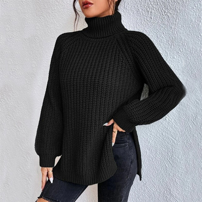 Turtleneck Pullover Sweater with a modern split design