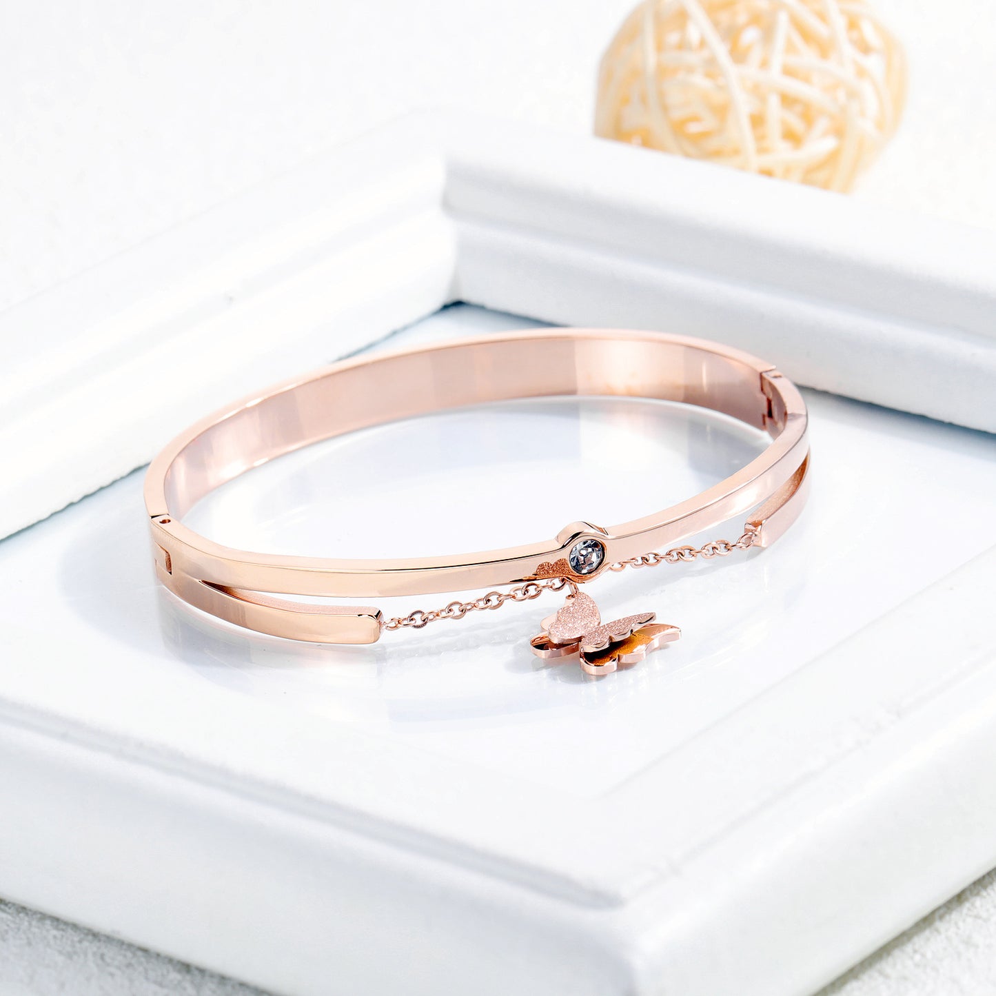 Butterfly Diamond-plated Rose Gold Bracelet