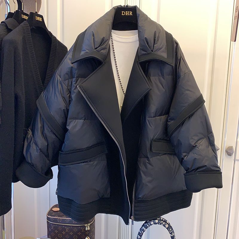 Women's Fashion Casual Space Collar Stitching Mid-length Velvet Cotton Clothes Coat