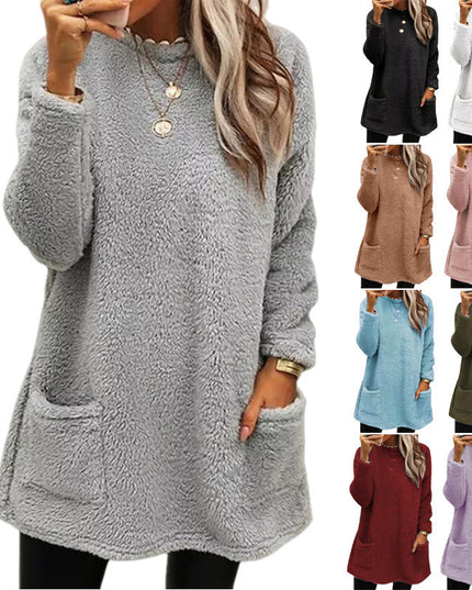 Women’s Fleece Pullover Long Sweater with Pockets – Winter Warm Hoodie