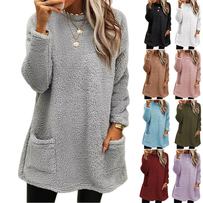 Women’s Fleece Pullover Long Sweater with Pockets – Winter Warm Hoodie
