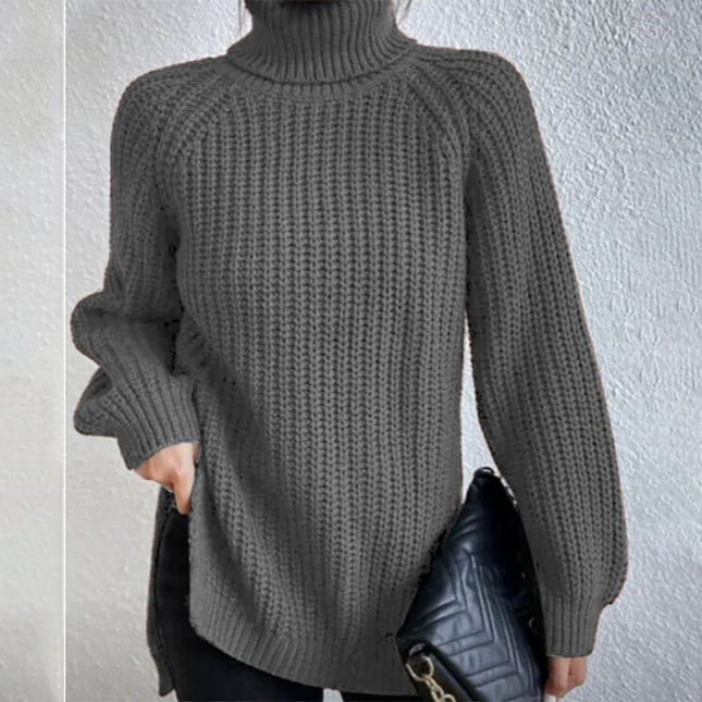 Turtleneck Pullover Sweater with a modern split design