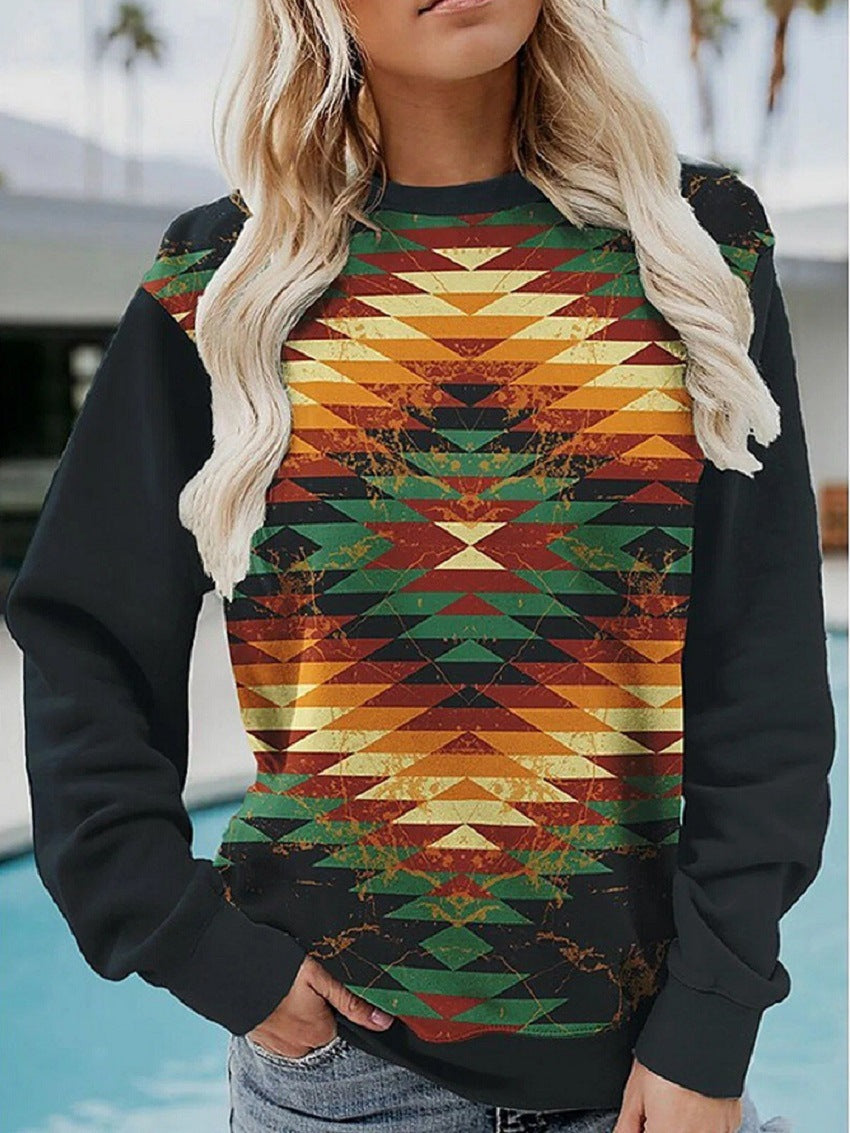 Spring And Autumn Leisure Printed Round Neck Long Sleeve