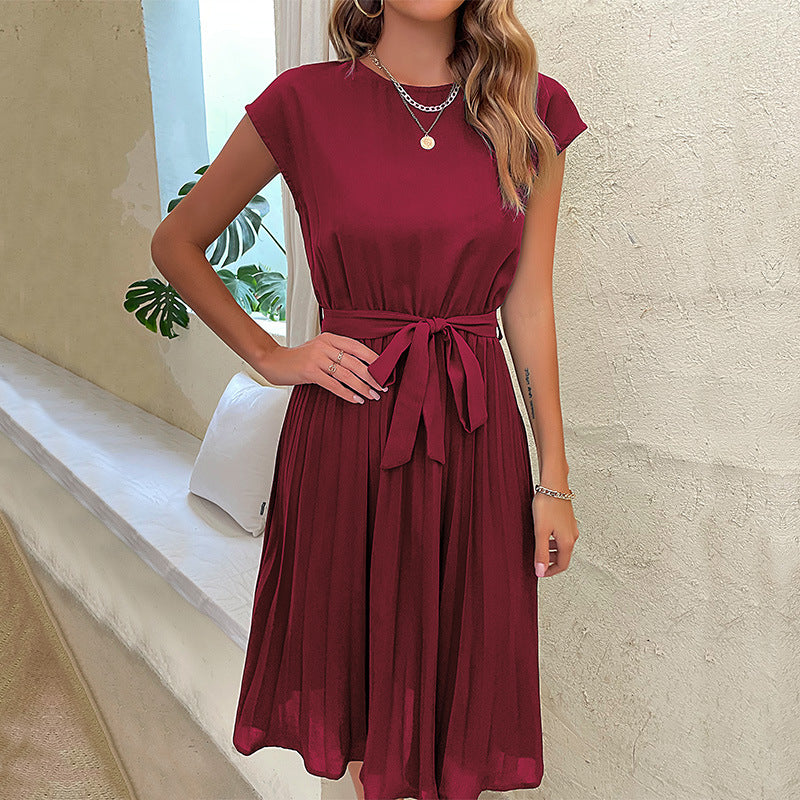Skirt Summer Vacation Women's Lace-up Solid Color Pleated Dress