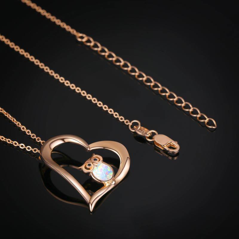 Owl Necklace Cute Opal Jewelry 18K Plated Sterling Silver Rose Gold Necklace for Women
