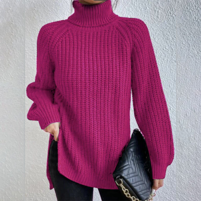 Turtleneck Pullover Sweater with a modern split design