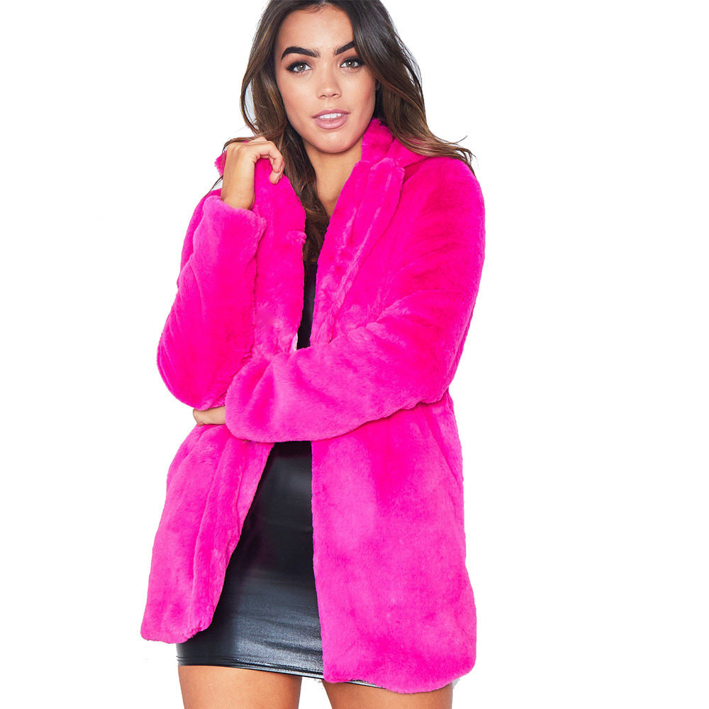 Fuzzy Button Front Warm Coat, Elegant Solid Long Sleeve Winter Outerwear