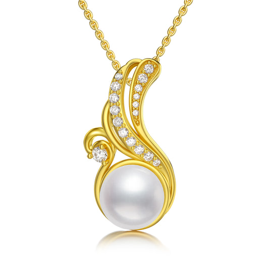 Gold Plated Ocean Wave Pearl Necklace S925 Sterling Silver Pendant For Women