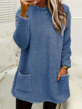 Fleece Pullover Long Sweater with Pockets – Hoodie