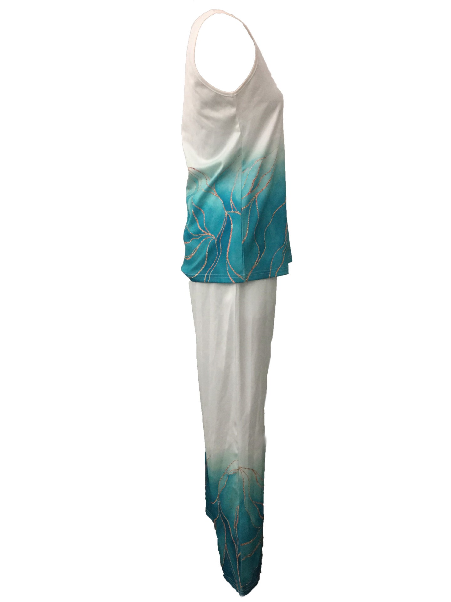 Sleeveless Top Elastic High Waist Pants Two Piece Set