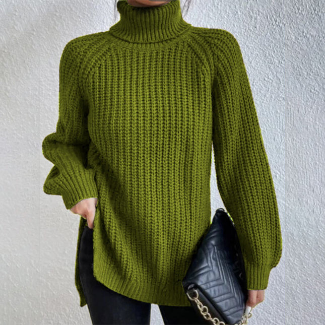 Turtleneck Pullover Sweater with a modern split design