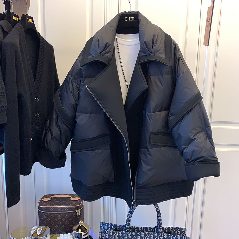 Women's Fashion Casual Space Collar Stitching Mid-length Velvet Cotton Clothes Coat