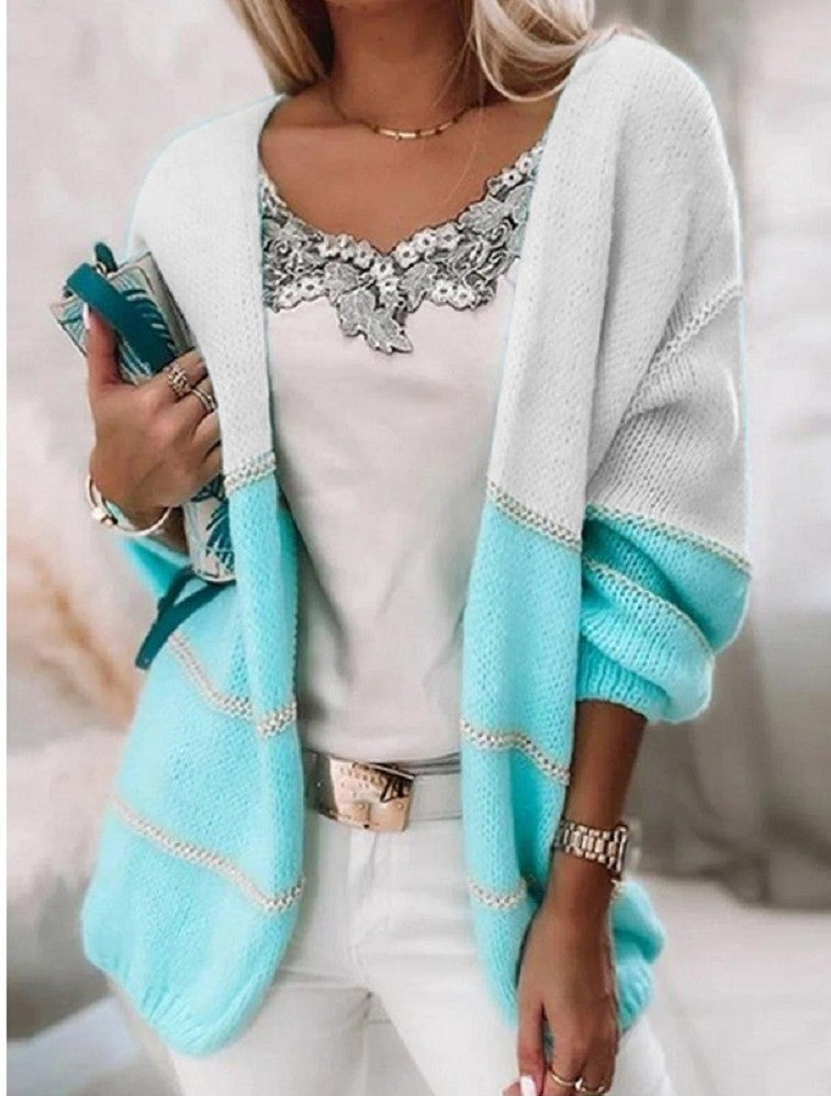 Splice Stripe Long Sleeve Cardigan Coat Sweater