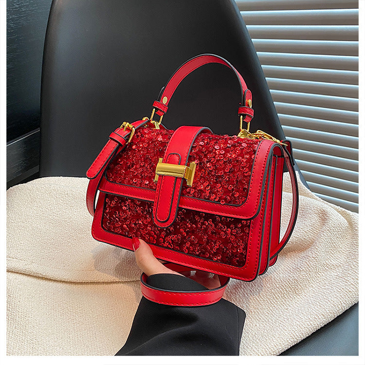 Pu Leather Sequins Elegant Classic Style Square Zipper Magnetic Buckle Handbag