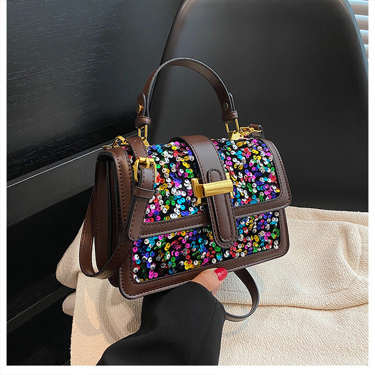Pu Leather Sequins Elegant Classic Style Square Zipper Magnetic Buckle Handbag