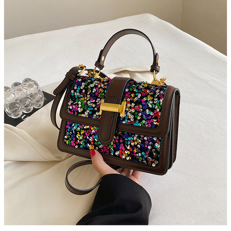 Pu Leather Sequins Elegant Classic Style Square Zipper Magnetic Buckle Handbag