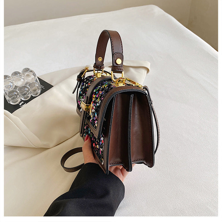 Pu Leather Sequins Elegant Classic Style Square Zipper Magnetic Buckle Handbag