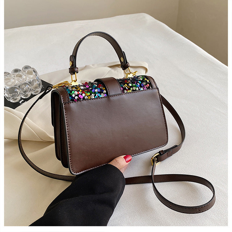 Pu Leather Sequins Elegant Classic Style Square Zipper Magnetic Buckle Handbag