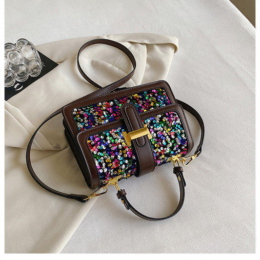 Pu Leather Sequins Elegant Classic Style Square Zipper Magnetic Buckle Handbag