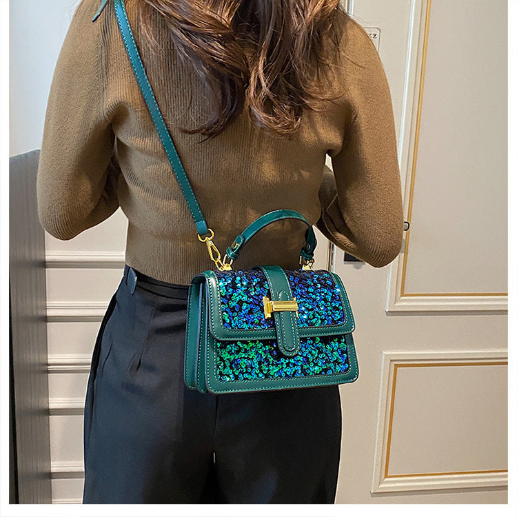 Pu Leather Sequins Elegant Classic Style Square Zipper Magnetic Buckle Handbag