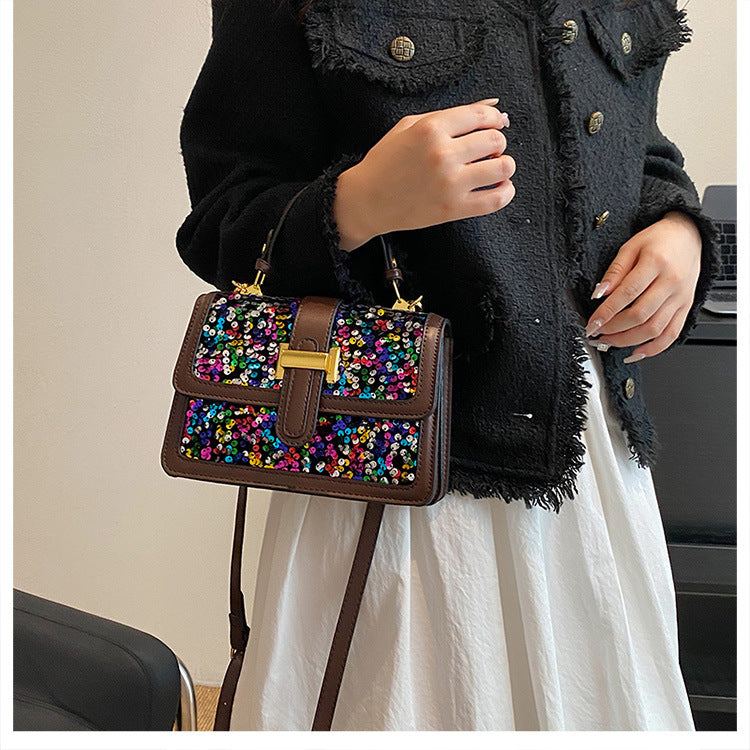 Pu Leather Sequins Elegant Classic Style Square Zipper Magnetic Buckle Handbag