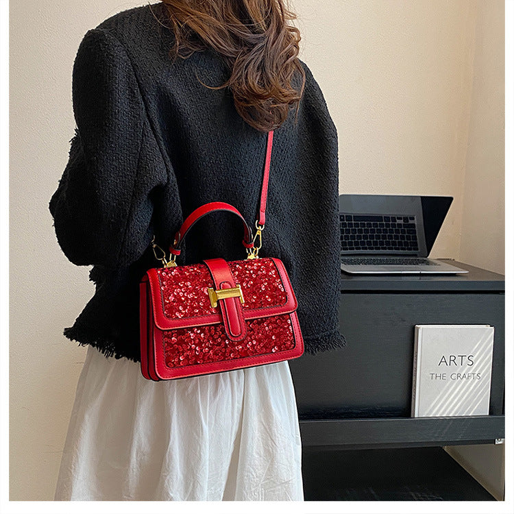 Pu Leather Sequins Elegant Classic Style Square Zipper Magnetic Buckle Handbag