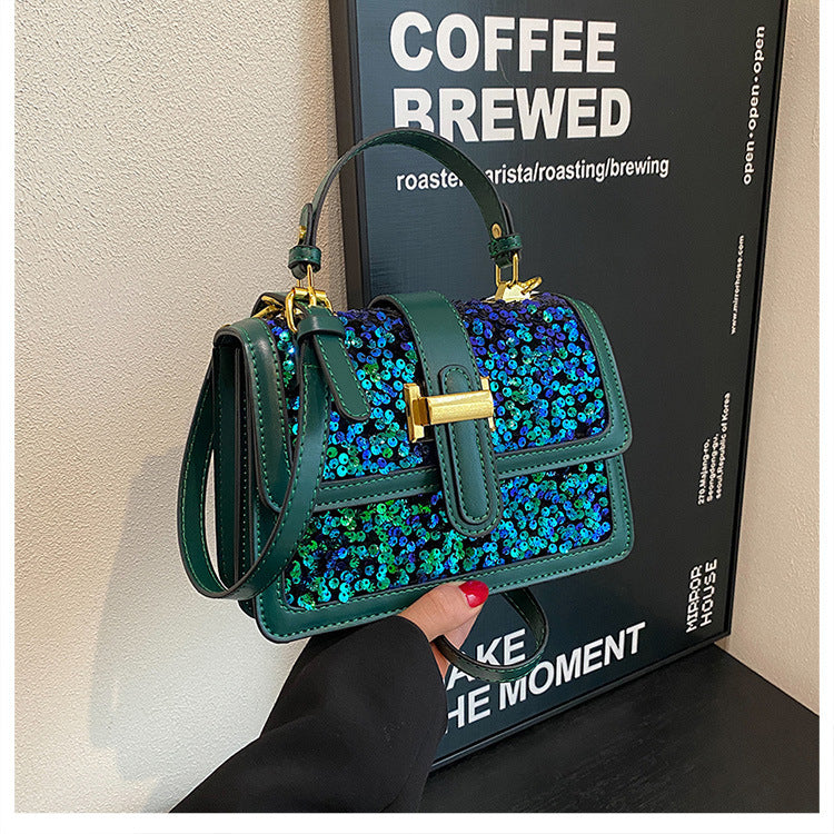 Pu Leather Sequins Elegant Classic Style Square Zipper Magnetic Buckle Handbag