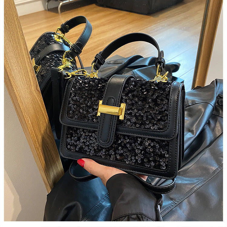 Pu Leather Sequins Elegant Classic Style Square Zipper Magnetic Buckle Handbag
