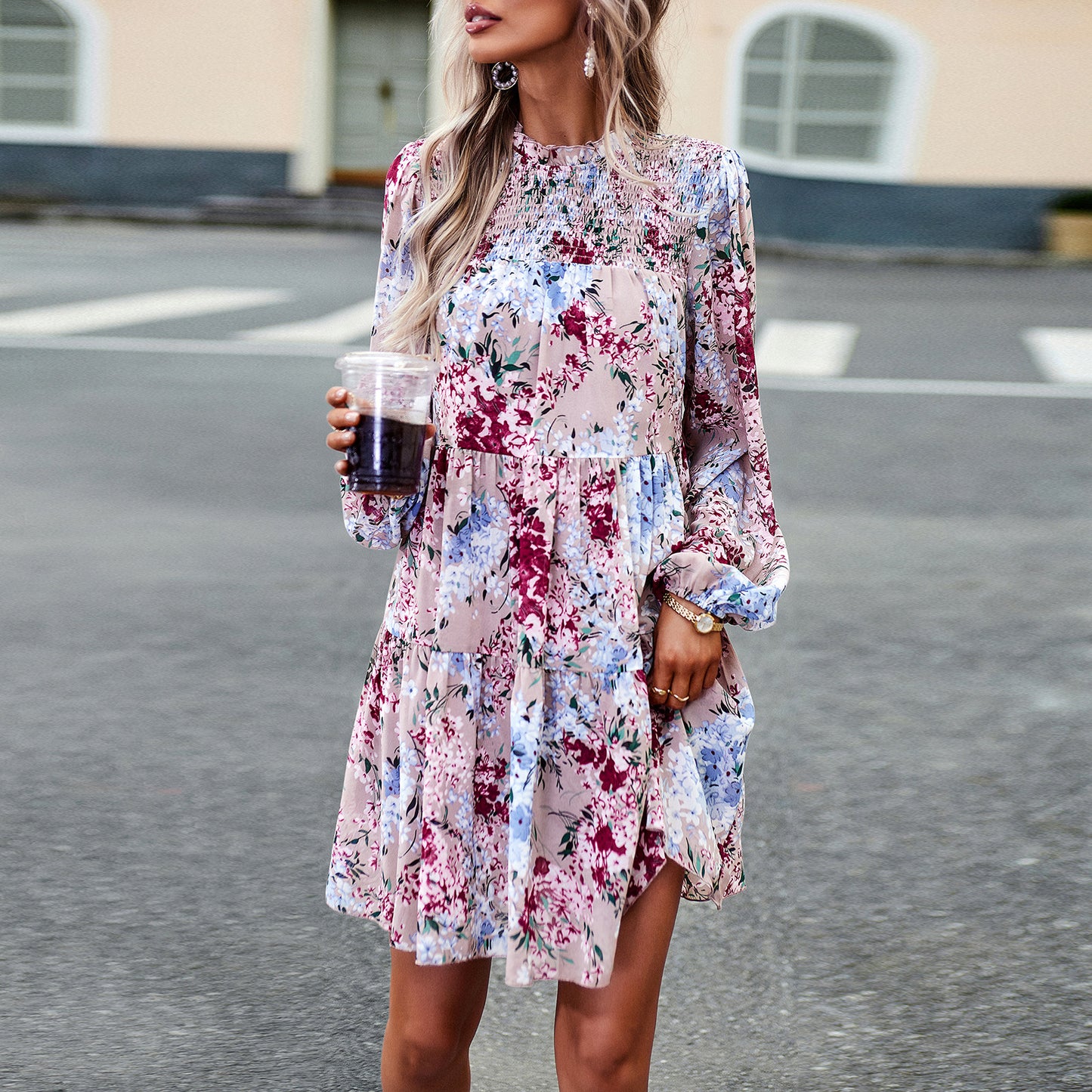 Women's Graceful And Fashionable Printed Long-sleeved Dress