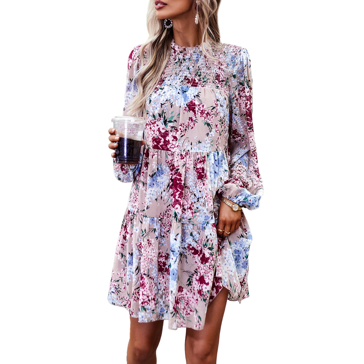 Women's Graceful And Fashionable Printed Long-sleeved Dress
