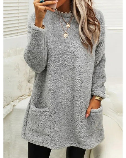 Women’s Fleece Pullover Long Sweater with Pockets – Winter Warm Hoodie