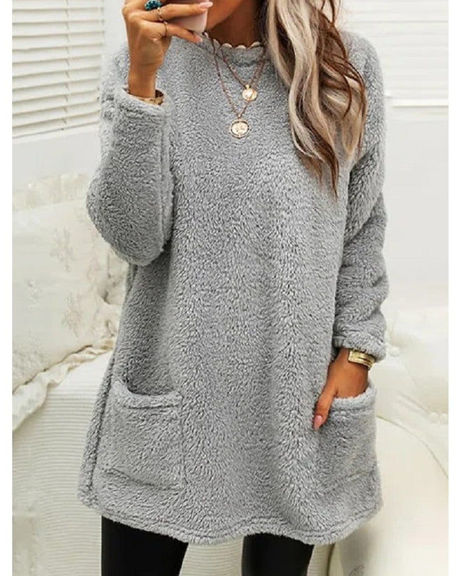 Fleece Pullover Long Sweater with Pockets – Hoodie