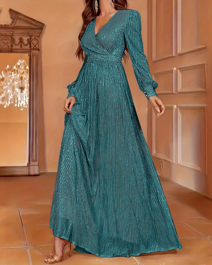 Elegant Dinner Sequined Long Sleeve V-neck High Waist