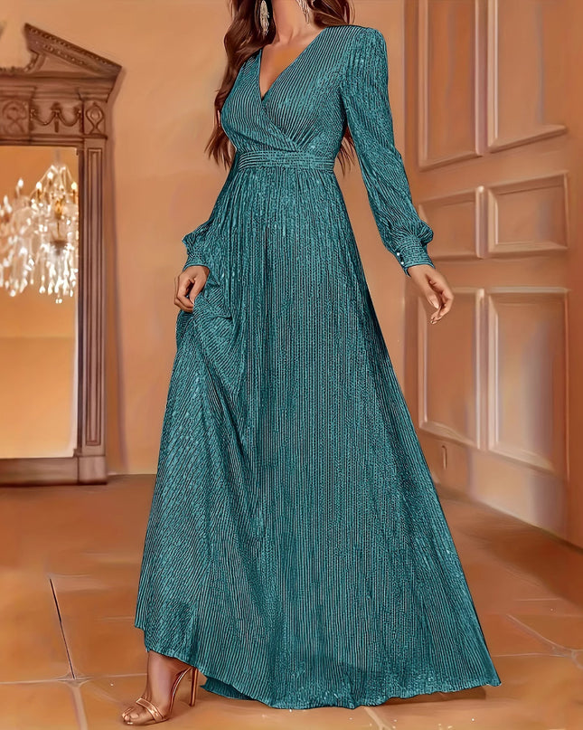 Elegant Dinner Sequined Long Sleeve V-neck High Waist