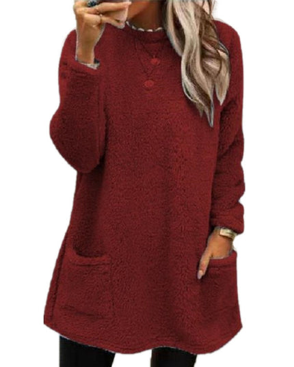 Women’s Fleece Pullover Long Sweater with Pockets – Winter Warm Hoodie