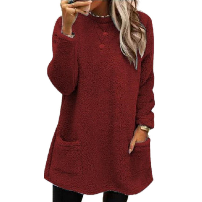 Fleece Pullover Long Sweater with Pockets – Hoodie