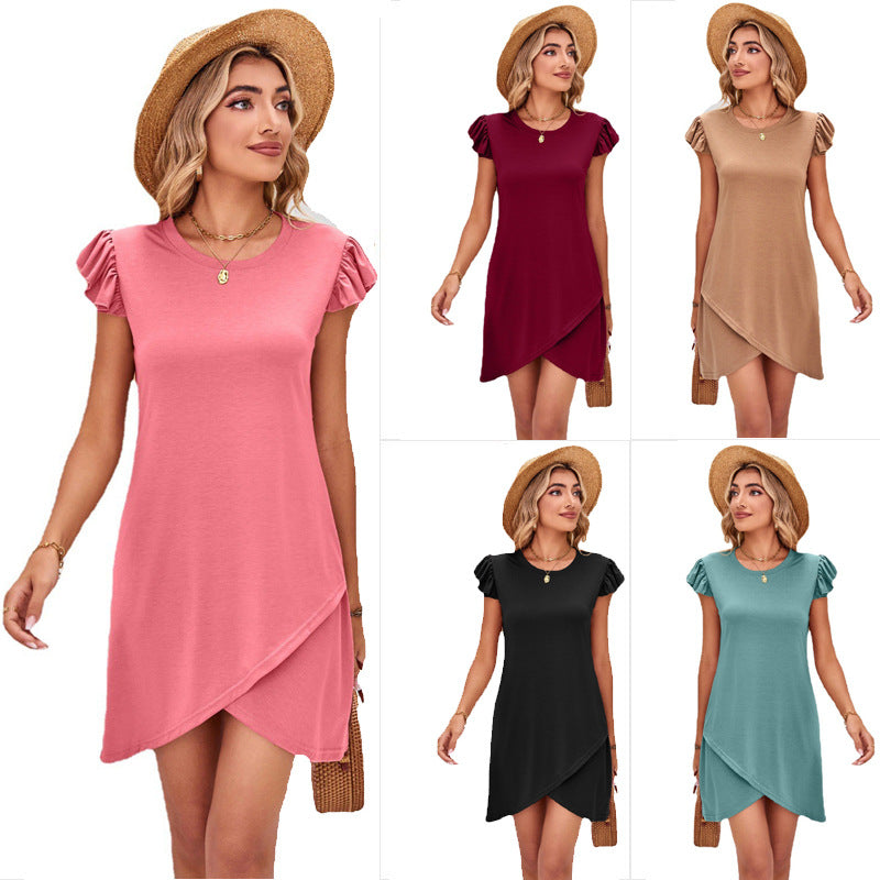 Flounced Sleeve Cross Tight Dress